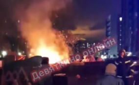 В Мурино засняли крупный пожар на Флотской улице