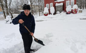 Совет Ветеранов Рахьи расчистил от снега памятник героям ВОВ