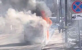 На Вокзальной площади в Мурино сгорел автобус